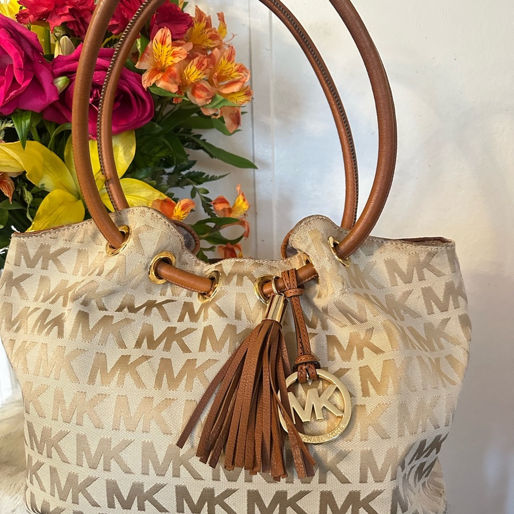 Michael Kors Beige Monogram Tote with Brown Accents - Picture 8 of 8